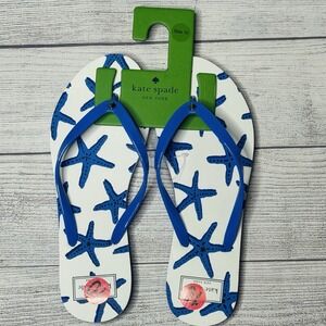 Kate Spade New York White‎ Blue Dancing Starfish Flip Flops Thong Sandals 10 NWT